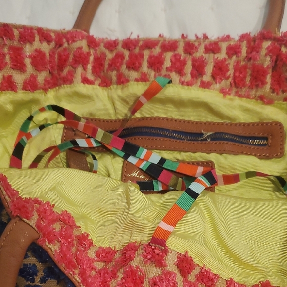 Anthropologie Miss Albright Blue and Tan Woven Tote Bag - Picture 5 of 8